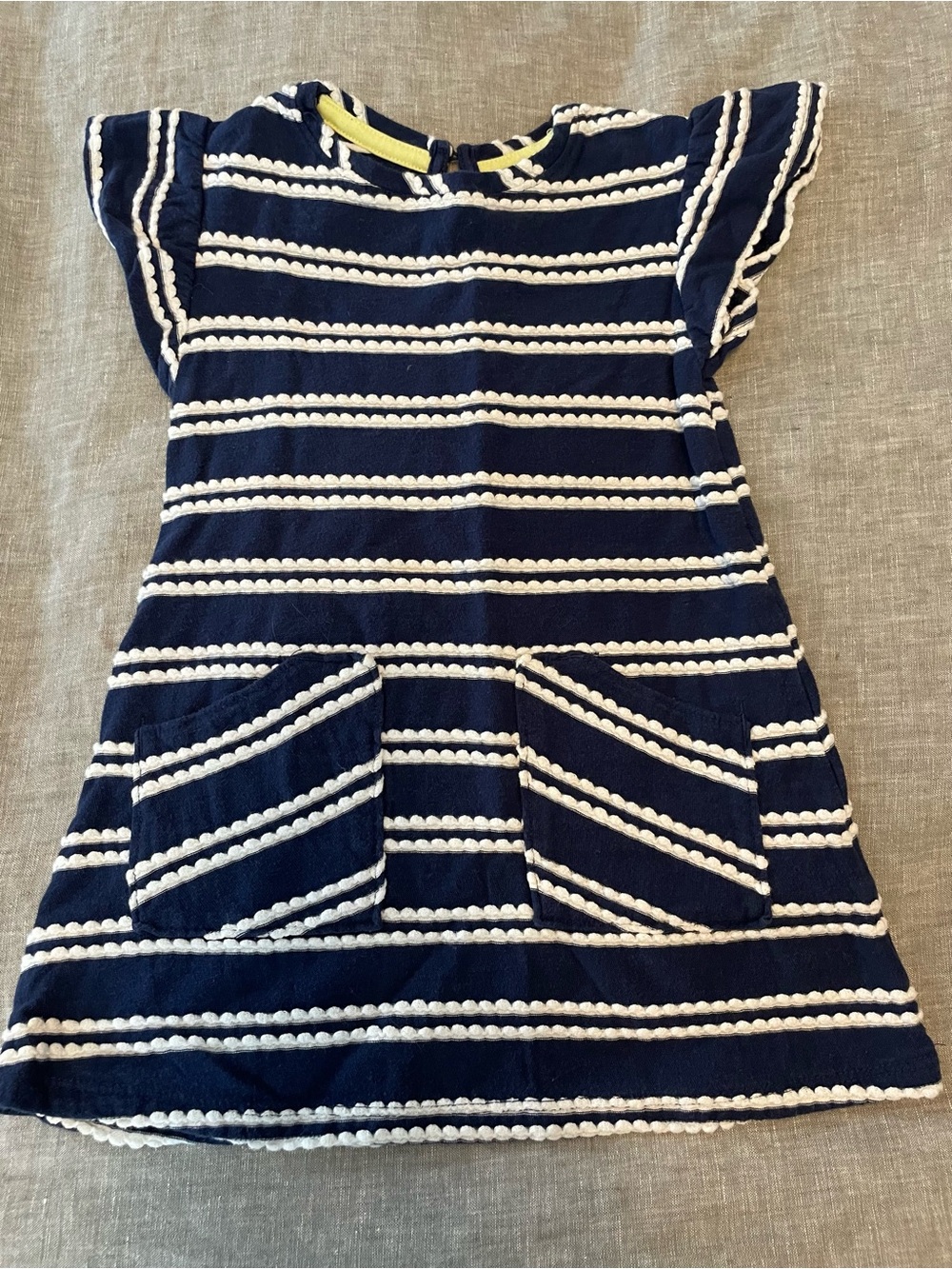 Girls Navy Blue and White Stripe Ruffle Sleeve Dress with Pockets size 3T